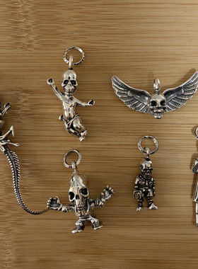 原版泰银骷髅做旧吊坠Foti毛衣链