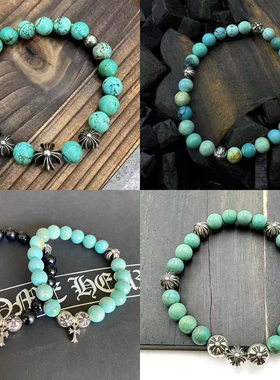 绿松石泰银做旧十字架权志龙手串