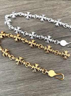 JPVIP泰银潮流十字架手链可调节扣子十字花情侣款镀纯银手环手链