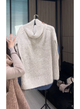 EAR RAE叠穿小众设计美学 闪闪羊毛醋酸混纺堆堆领坎肩马甲背心