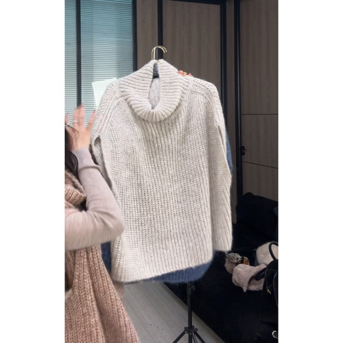 EAR RAE叠穿小众设计美学 闪闪羊毛醋酸混纺堆堆领坎肩马甲背心