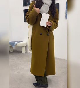 西装 领呢大衣 型含50%羊毛姜黄色毛呢外套女冬中长款 英子oni复活版