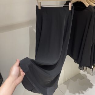 时尚 显瘦凉爽A型中长裙 新款 高级感高腰松紧黑色半身裙女2026夏季