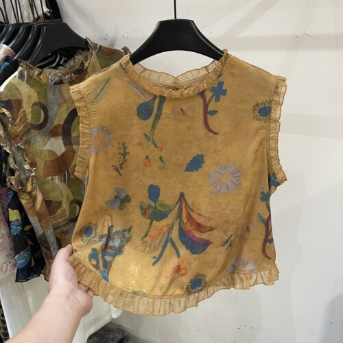 新中式印花无袖宽松显瘦衬衫女