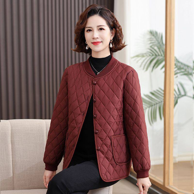 中老年妈妈春秋外套棉衣废土风轻薄保暖高档女棉袄翻领小棉袄女冬
