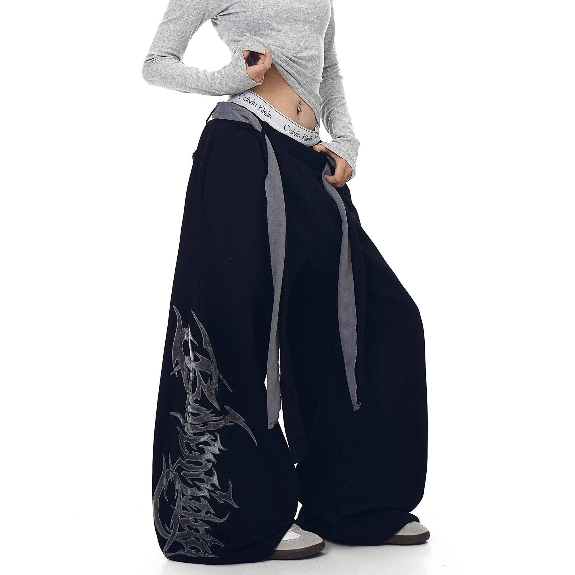 美式辣妹绳刺绣卫裤新款女宽松垂感显瘦爵士舞阔腿休闲裤夏季直筒,女装/女士精品,休闲裤,淘宝优惠券,粉丝福利购,淘宝优惠卷