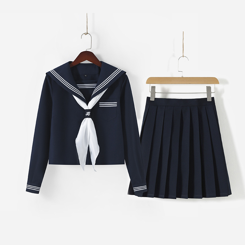 水色日记日系软妹绀三本正版jk制服基础水手服海军学院风短裙套装