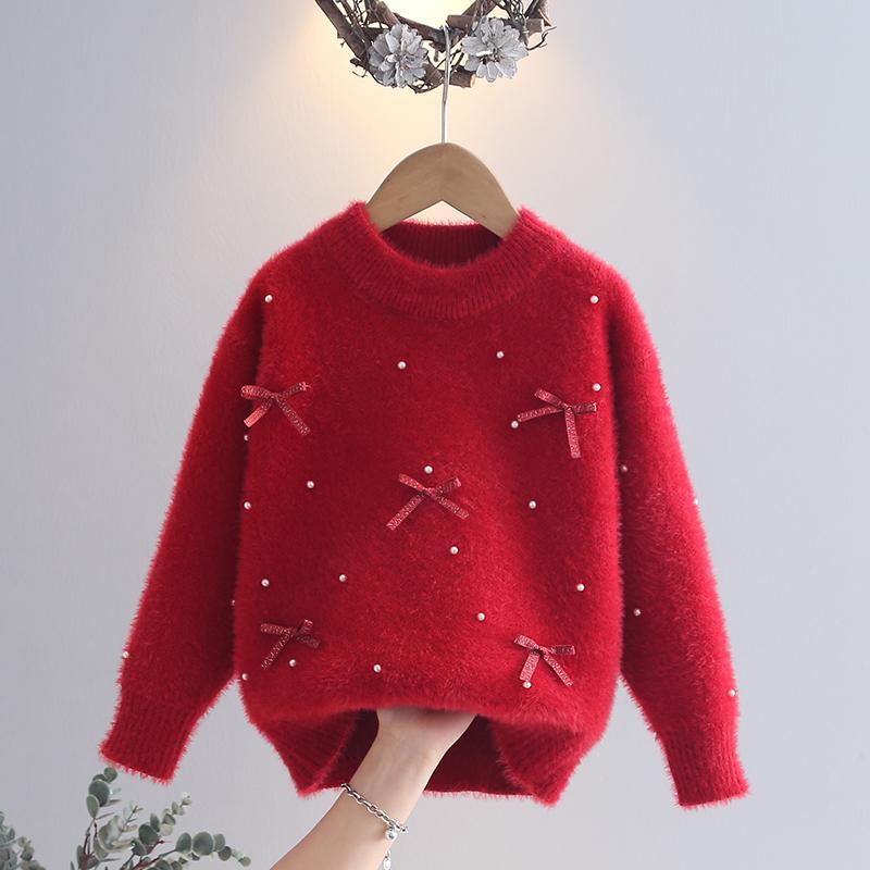 女童毛衣冬装2025新款儿童仿水貂绒毛毛上衣洋气小女孩针织打底衫