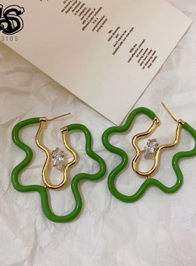 【EOSSTUDIO】绿色滴釉花朵耳环女款甜美少女心耳钉小众耳饰