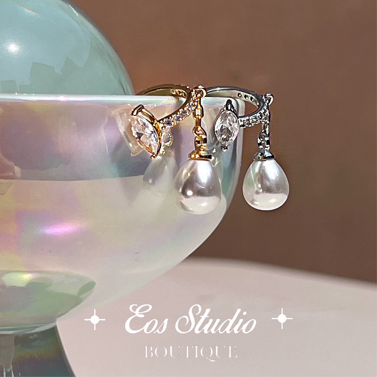 【EOSSTUDIO】小众设计瘦脸耳骨夹马眼锆石珍珠吊坠高级无痛耳夹