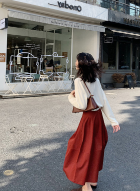 红色半身裙女设计感2026春秋季新款中长款高腰显瘦法式遮胯a字裙