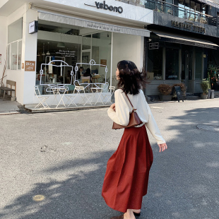 高腰显瘦法式 中长款 遮胯a字裙 新款 红色半身裙女设计感2026春秋季