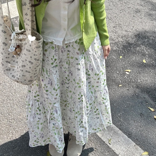 田园碎花高腰A字显瘦半身长裙
