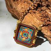 手绘唐卡吊坠藏式 扎基拉姆黄财五爷手工文创药师皮壳擦擦唐卡吊坠