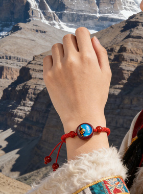 景区定图红色朱砂小圆满手绳冈仁波齐手串可定图案情侣款红绳手链