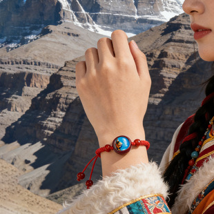 景区定图红色朱砂小圆满手绳冈仁波齐手串可定图案情侣款红绳手链