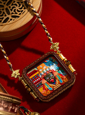 定制手绘唐卡扎基拉姆黄财药师五爷前世今生吊坠浮雕手绘擦擦唐卡