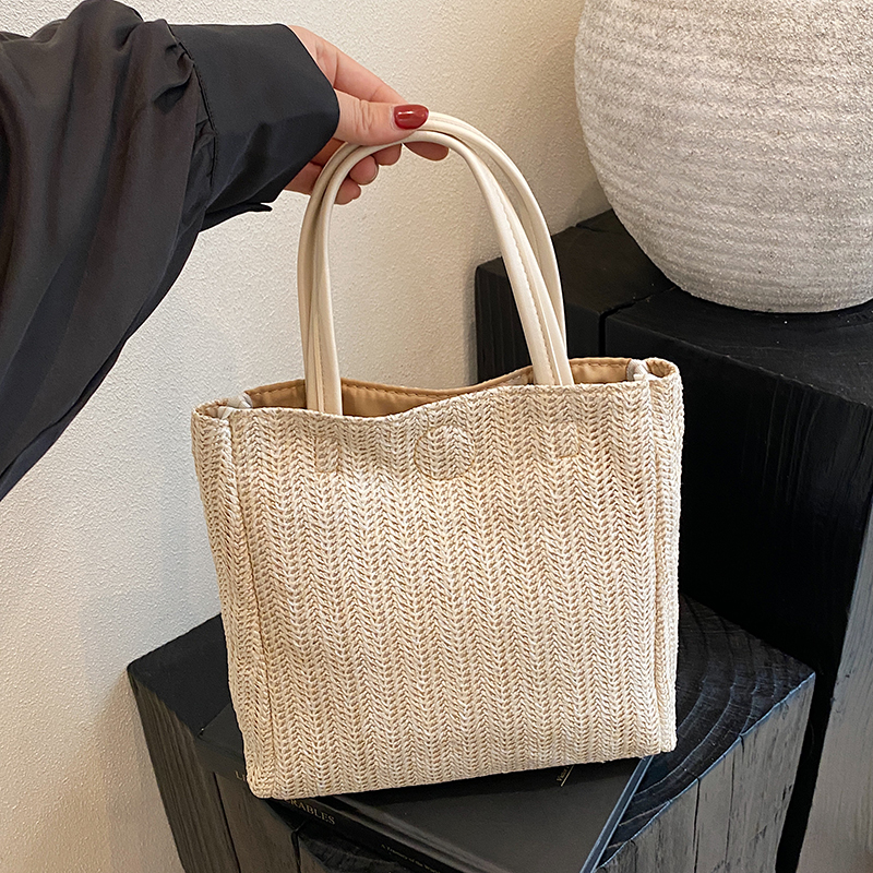 水桶包沙滩编织撞色手提托特包