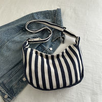 ins striped crossbody bag for women 2024 New style casual single-shoulder bag Versatile tote bag Simple and elegant dumpling bag for girls thumbnail 3