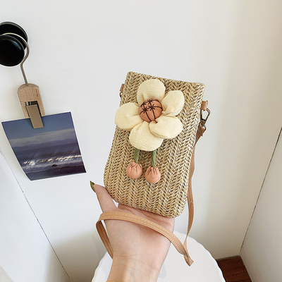 小清新手机花朵编织包单肩斜挎包