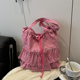 韩国大容量花边大容量托特包 新款 可爱学院风格 子布包包女2025夏季