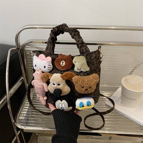 时尚豹纹托特包百搭斜挎帆布包