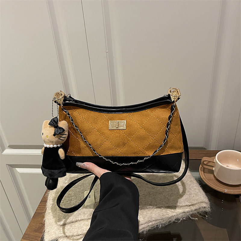 复古高颜值麂皮绒腋下包包女2025新款时尚菱格链条包简约斜挎包女
