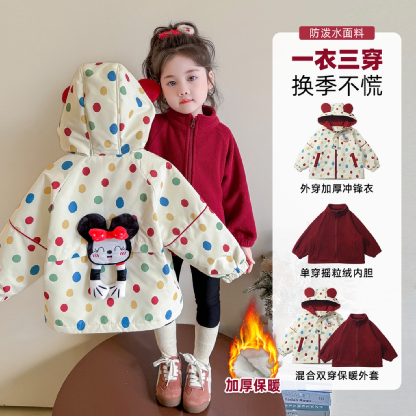 女童棉服2025新款洋气时髦加绒加厚冬款米奇波点保暖棉衣棉袄好看