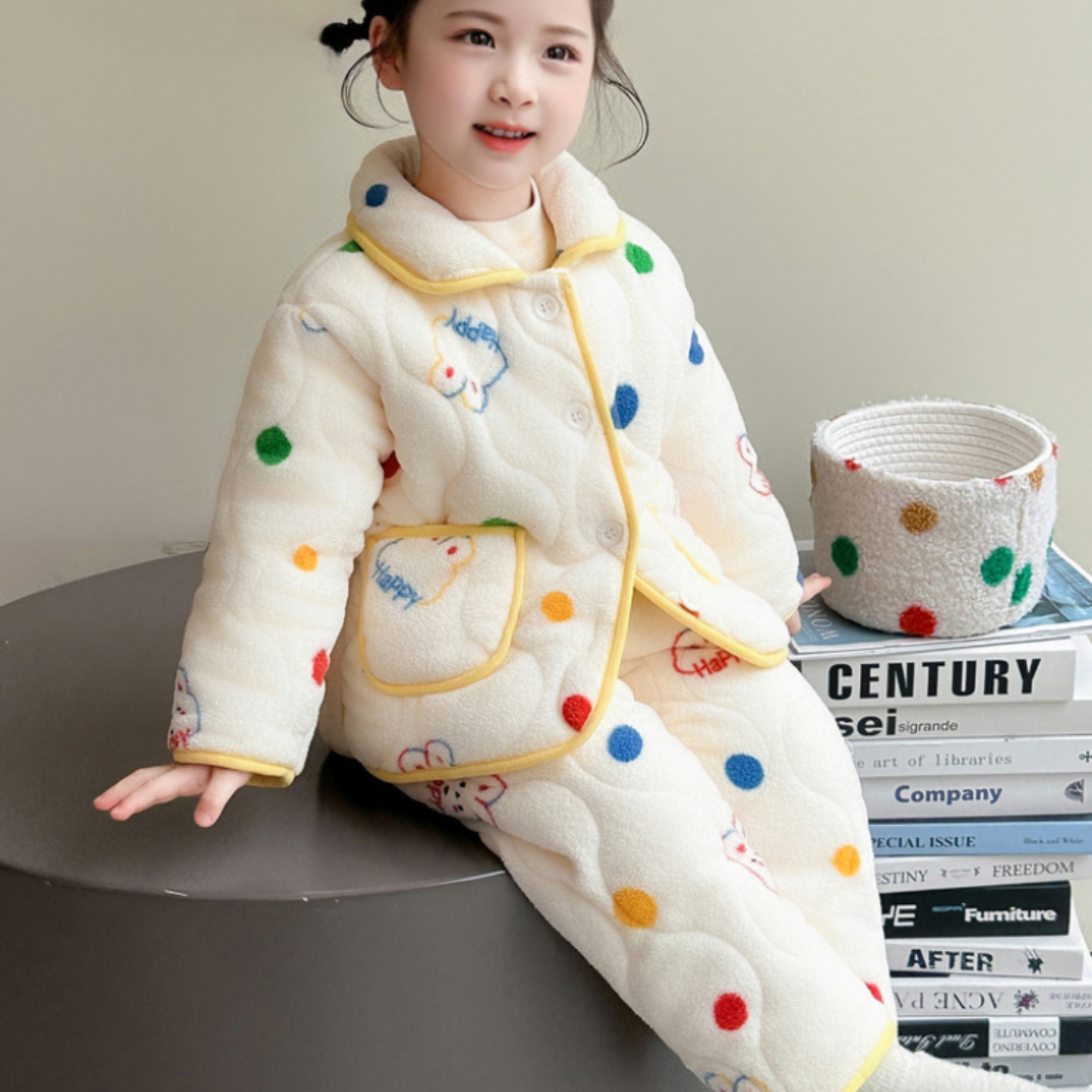 女童家居服睡衣2025新款洋气时髦加绒加厚冬款韩系保暖棉袄外套潮