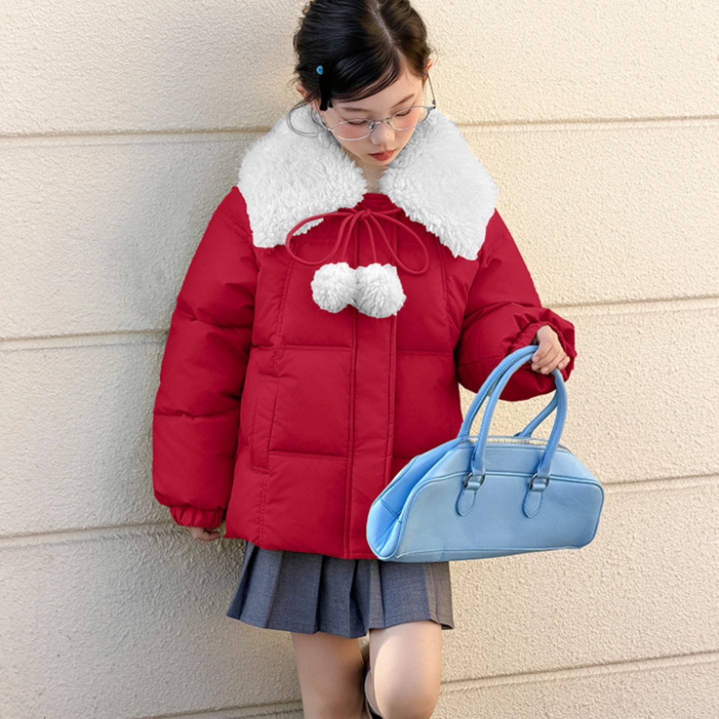 女大童加绒棉服2025新款洋气时髦加厚冬款保暖棉衣外套毛领可拆卸