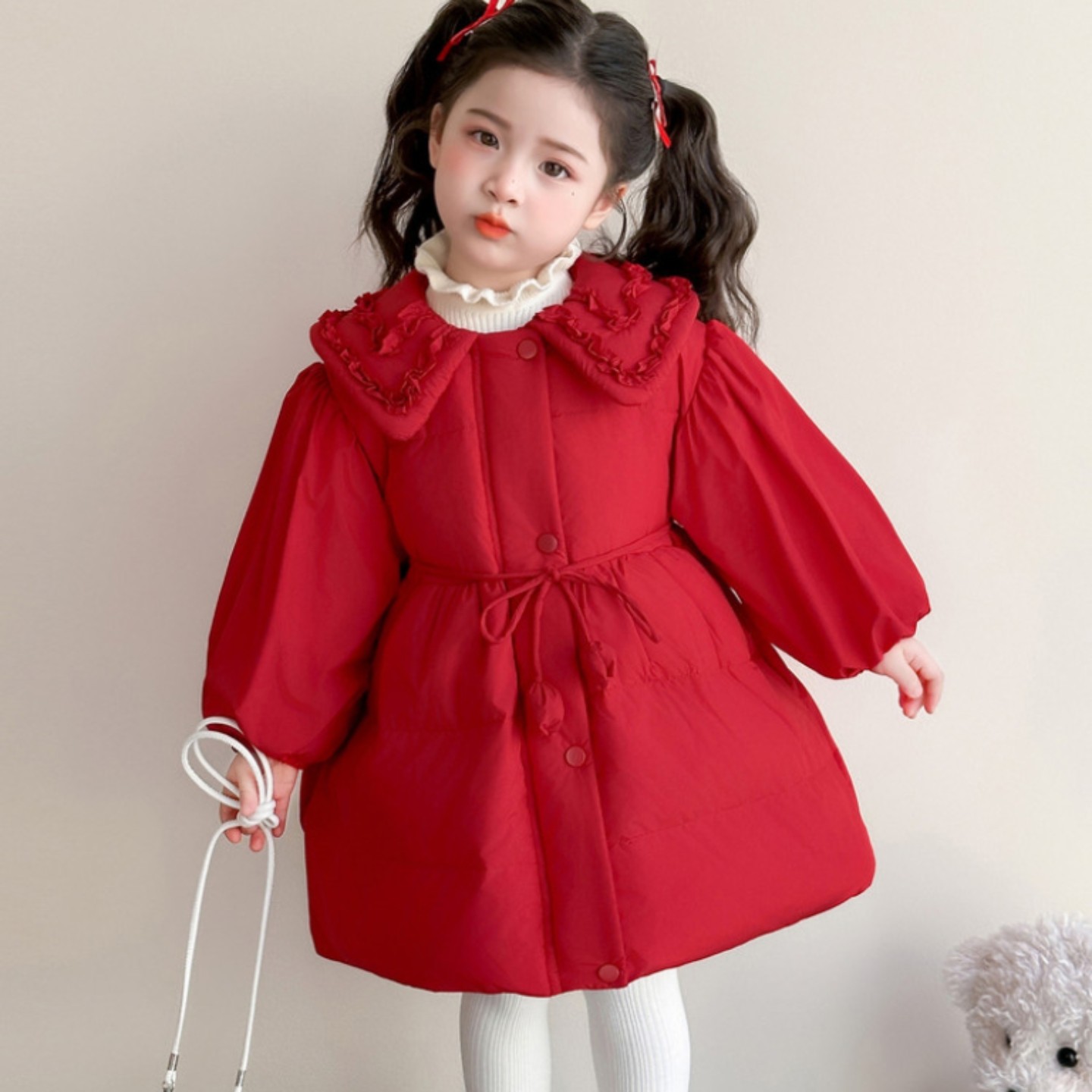 女童白鸭绒羽绒服2025新款洋气时髦加厚冬款保暖中国红新年拜年服