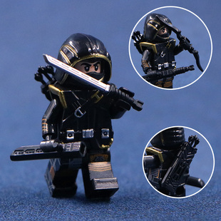 V002第三方超级英雄鹰眼浪人小人仔拼装 小颗粒积木模型玩具黑色