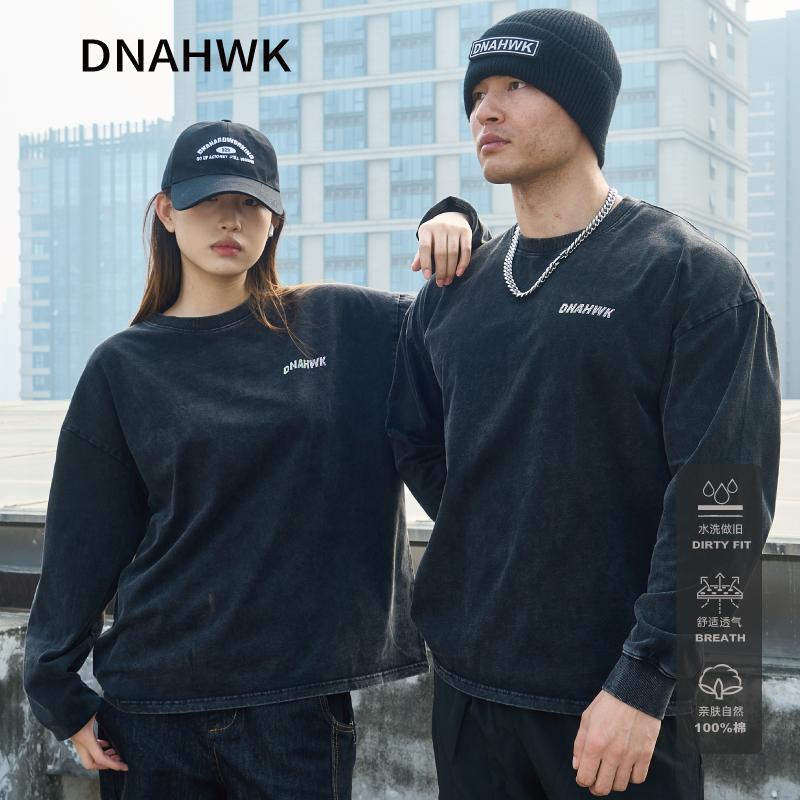 DNAHWK美式休闲水洗烫钻长袖T恤