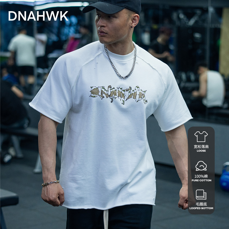 DNAHWK美式蛇纹水洗复古短袖T恤