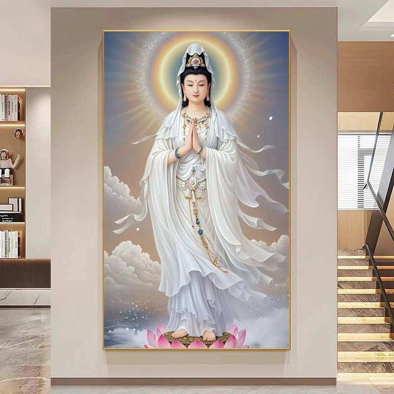 钻石画满钻圆钻方钻手工贴钻绣客厅玄关竖版新款佛像白衣观音菩萨