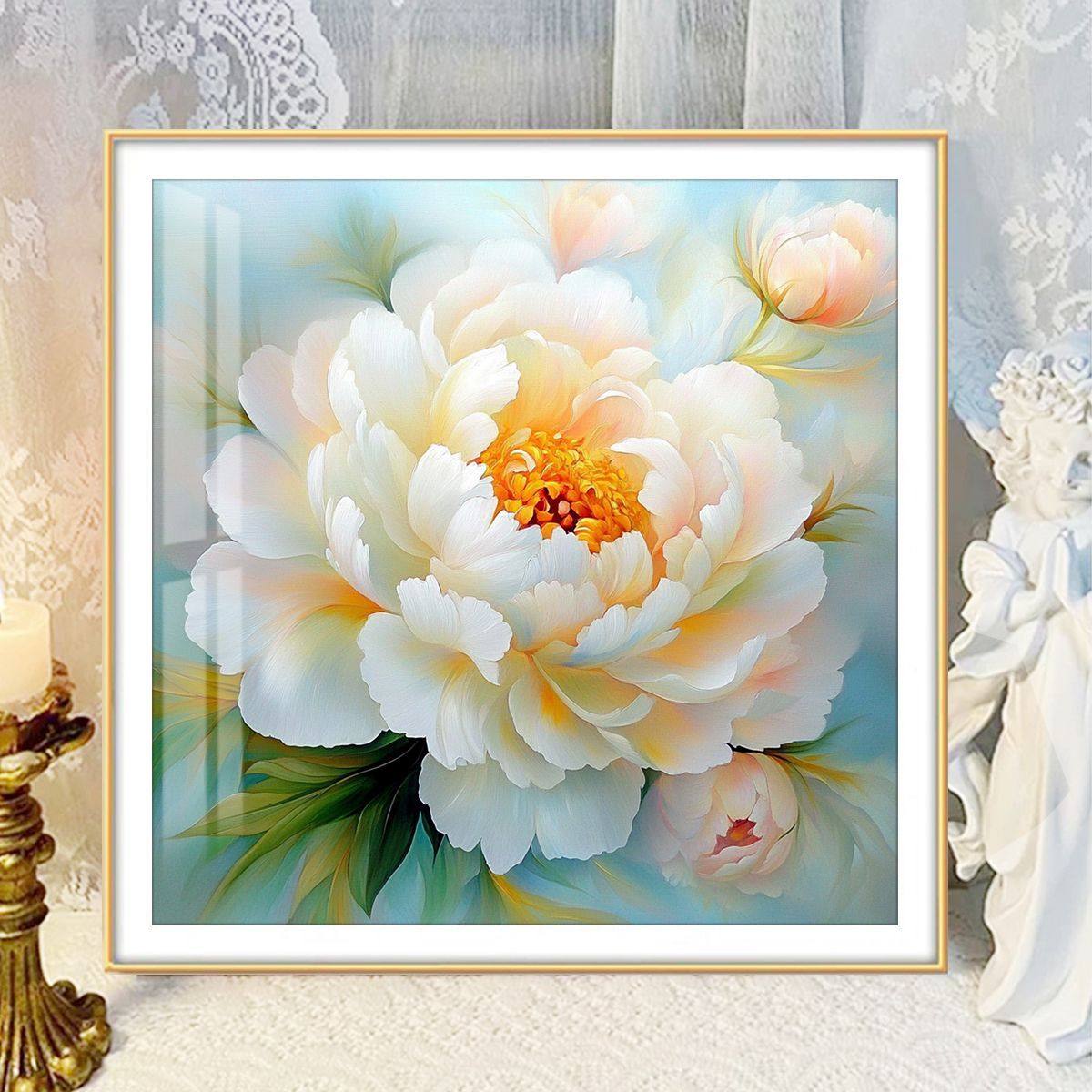 带框钻石画满钻魔方钻手工贴钻绣新款卧室客厅花卉国画清新牡丹花