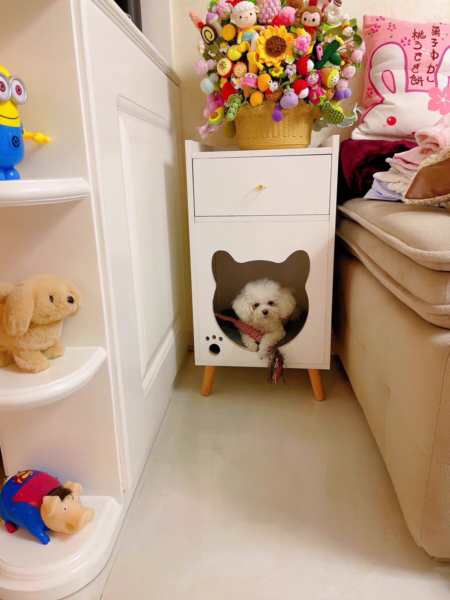 实木猫窝一体床头柜收纳储物柜