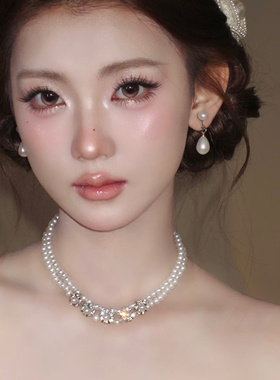 复古珍珠项链女双层锁骨链气质百搭颈链简约高级感婚纱礼服配饰