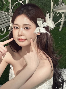新娘头饰法式复古蕾丝蝴蝶发夹高级感气质百搭发饰结婚礼服配饰