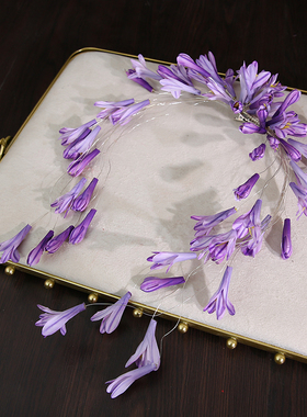 复古唯美紫色花朵发带女古风造型头饰减龄发夹结婚饰品