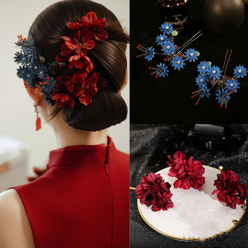 新款中式头饰国风汉服秀禾服马面裙发钗配饰新娘结婚礼服造型饰品