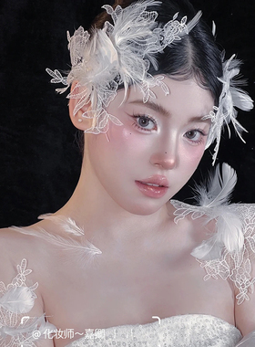 新娘头饰羽毛发夹森系婚礼结婚造型边夹婚纱旅拍发饰2025新款