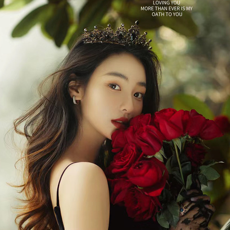 巴洛克复古黑色皇冠新娘暗黑女王气质王冠婚纱派对森系写真配饰品