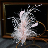 新娘头饰超仙粉色羽毛侧边发饰婚纱造型高级感轻奢风小众配饰品女