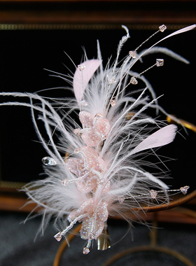 新娘头饰超仙粉色羽毛侧边发饰婚纱造型高级感轻奢风小众配饰品女