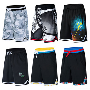 大码 新款 男运动透气跑步健身过膝五分裤 篮球训练短裤 DNA泼墨美式