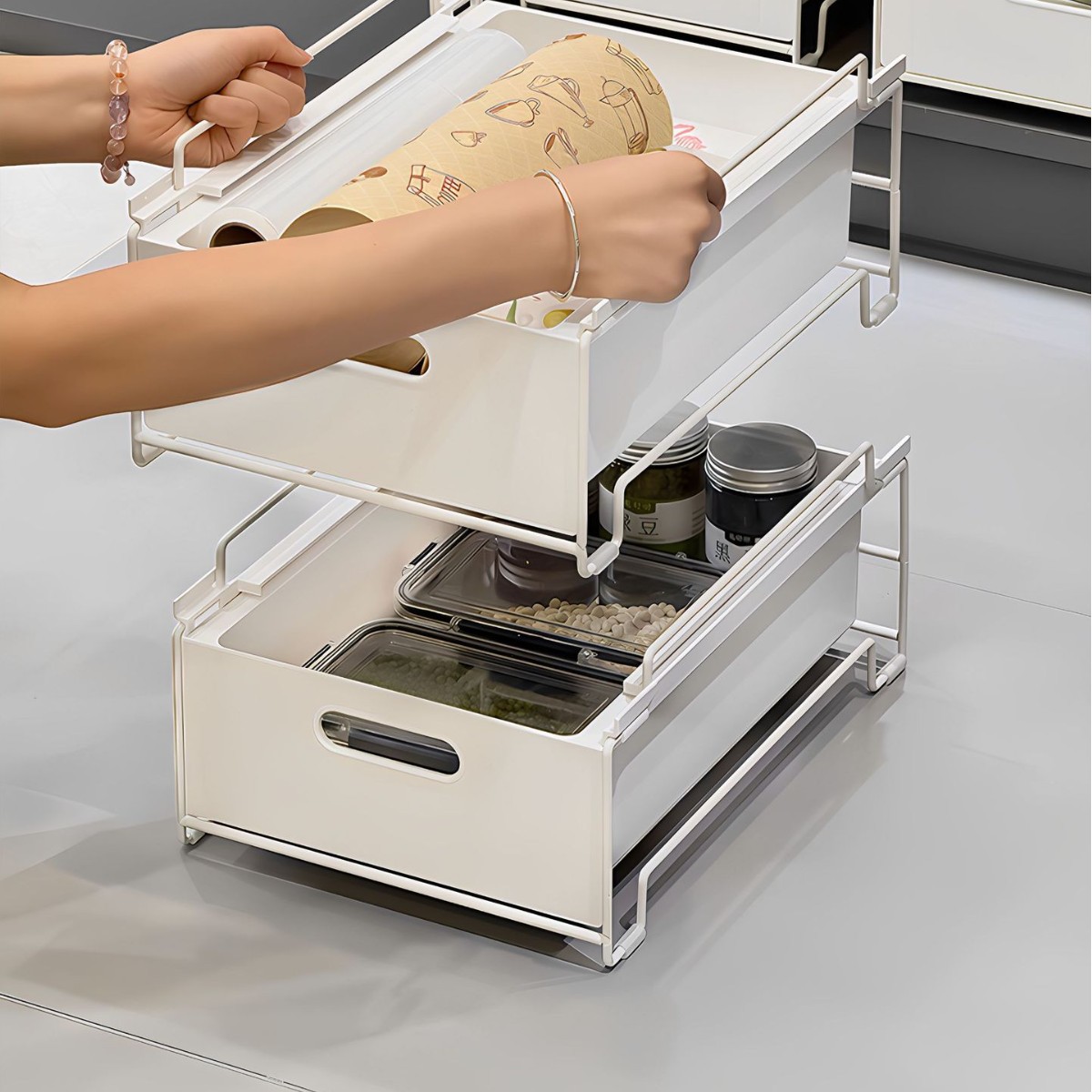 桌面收纳盒抽屉式厨房置物架化妆品盒零食杂物办公室整理储物篮子