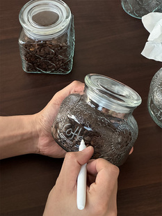 索厨ins中古风海棠花浮雕玻璃罐咖啡豆茶叶密封罐厨房储物瓶罐子