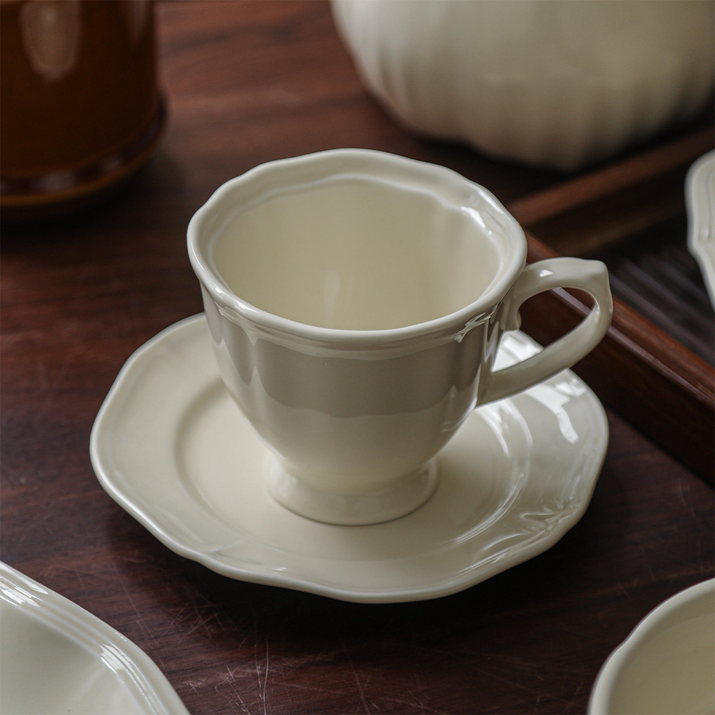 索厨 米黄法式咖啡杯复古陶瓷杯子精致下午茶花茶杯仪式感带底碟