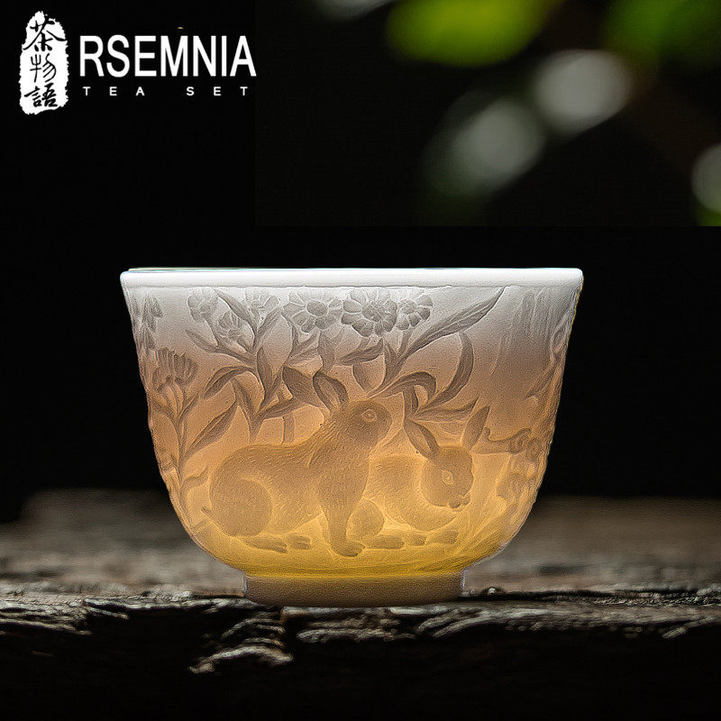 Rsemnia景德镇白瓷主人杯单杯功夫茶具品茗杯个人杯建盏茶杯礼盒